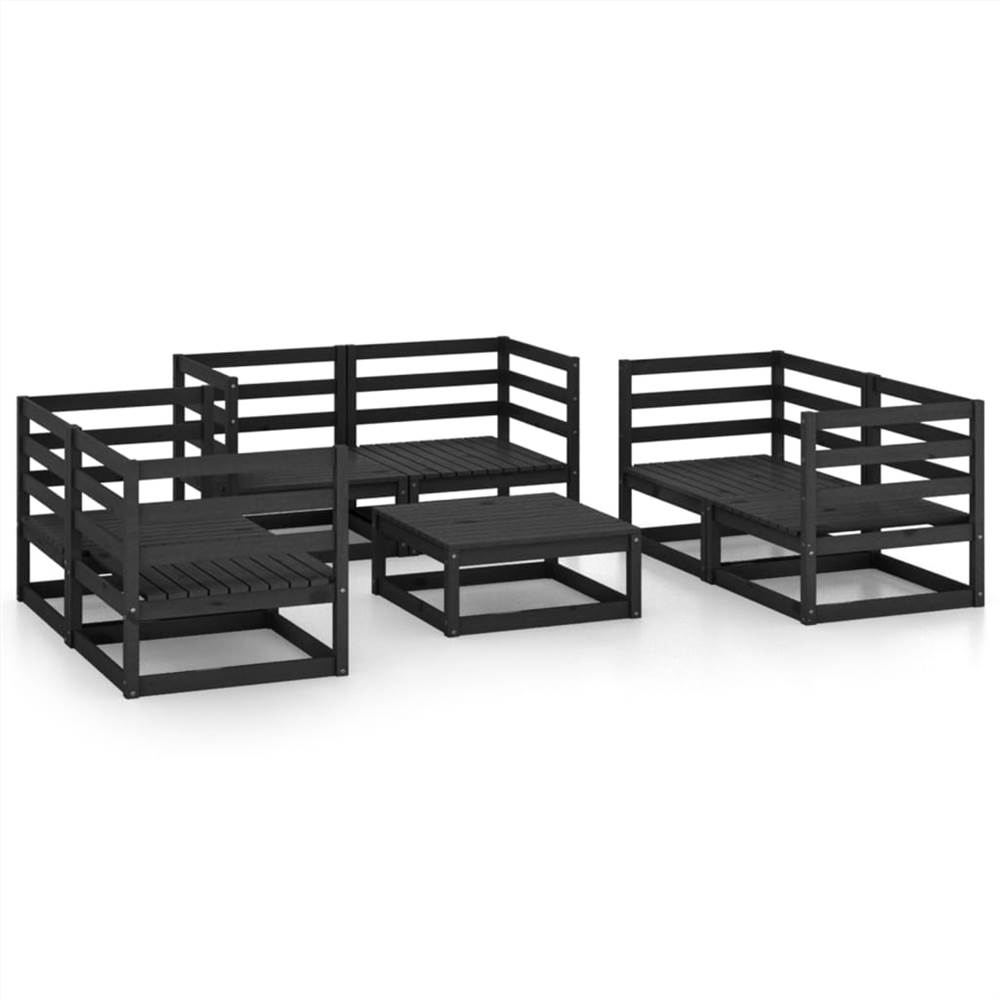 

7 Piece Garden Lounge Set Black Solid Pinewood