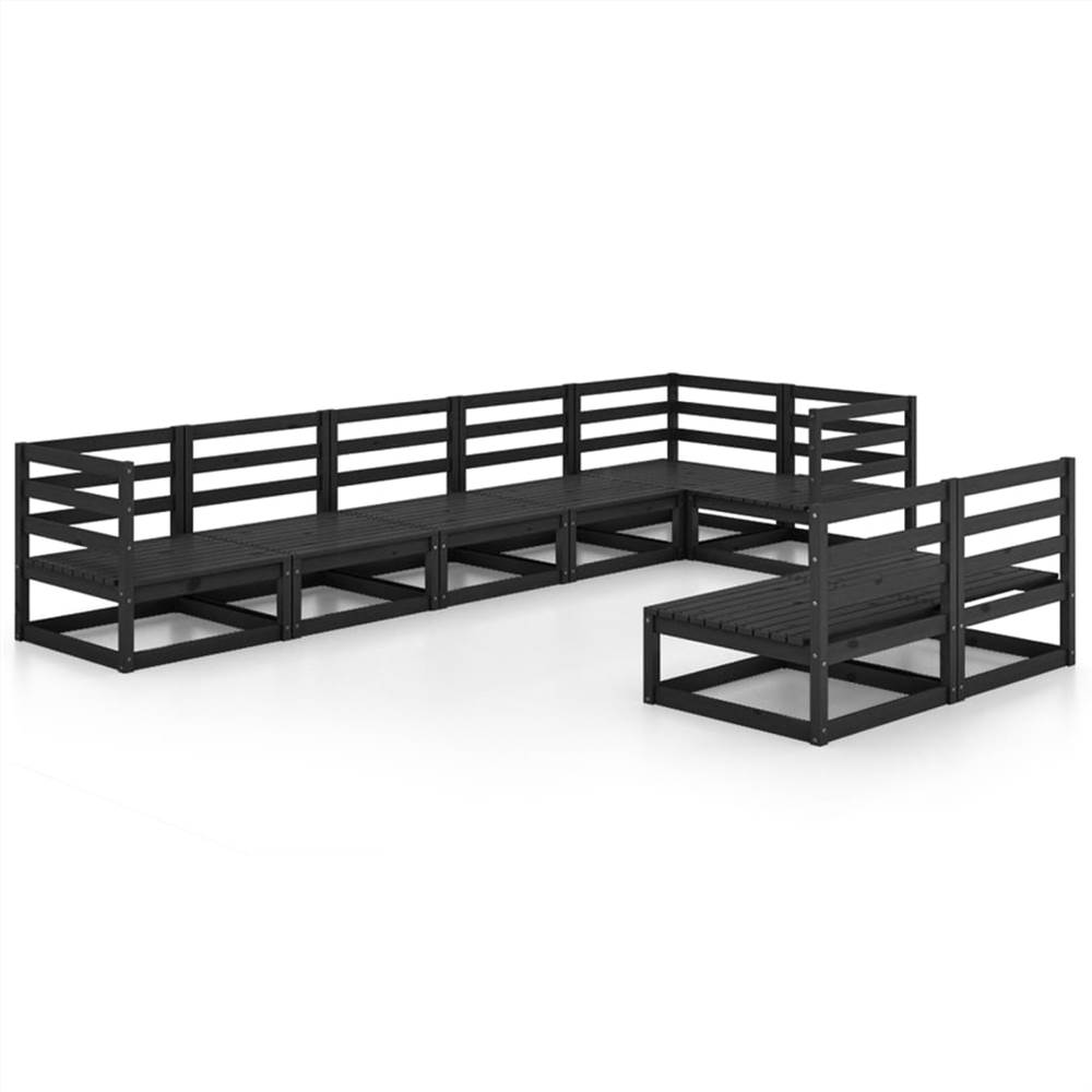 

8 Piece Garden Lounge Set Black Solid Pinewood