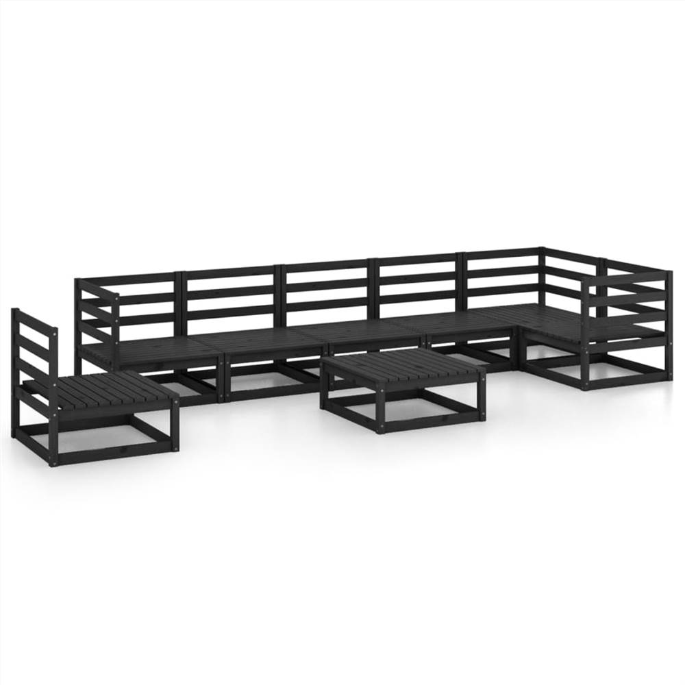 

8 Piece Garden Lounge Set Black Solid Pinewood