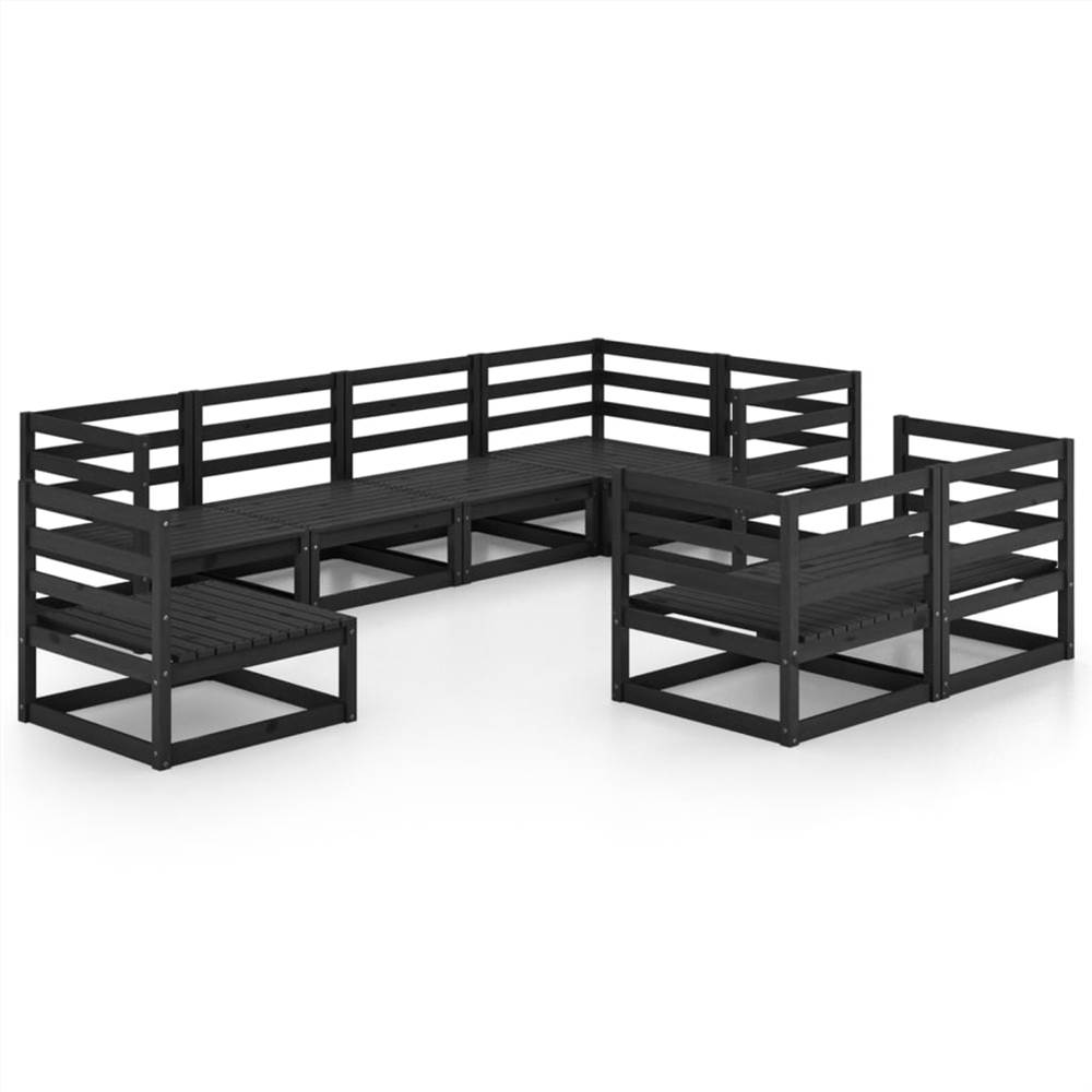 

8 Piece Garden Lounge Set Black Solid Pinewood