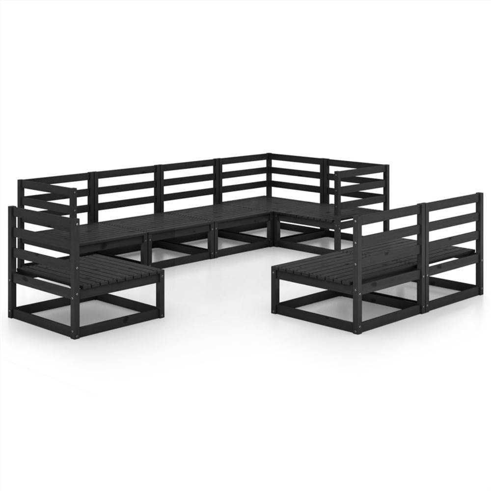 

8 Piece Garden Lounge Set Black Solid Pinewood