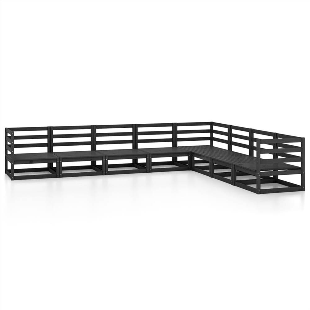 

8 Piece Garden Lounge Set Black Solid Pinewood