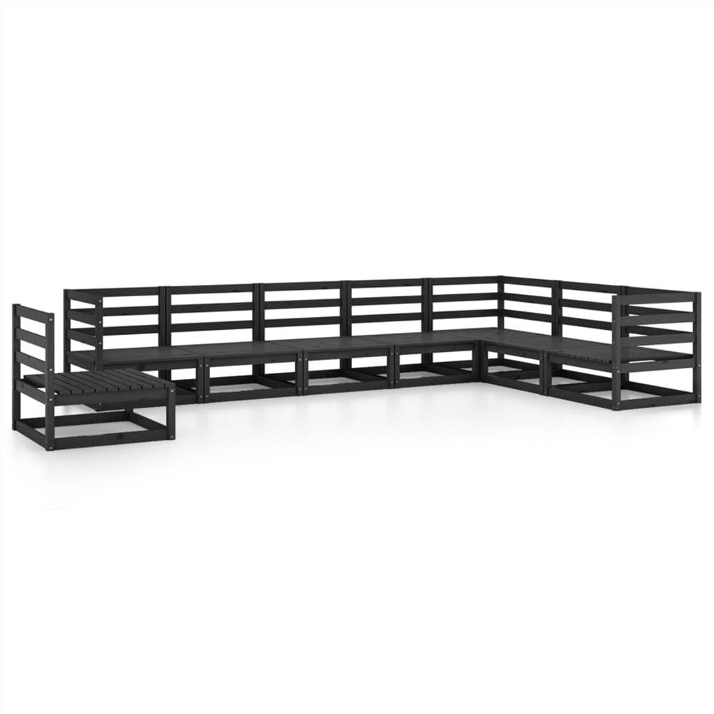 

8 Piece Garden Lounge Set Black Solid Pinewood