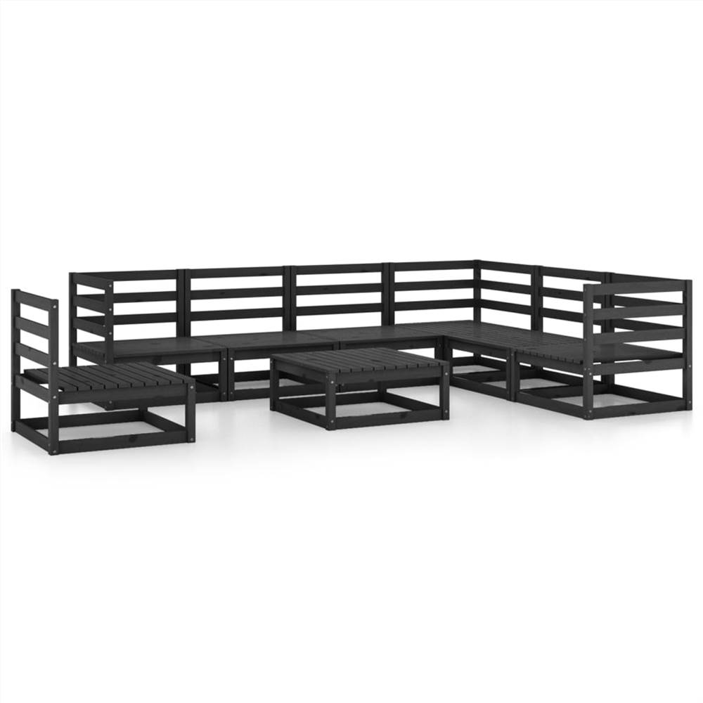 

8 Piece Garden Lounge Set Black Solid Pinewood