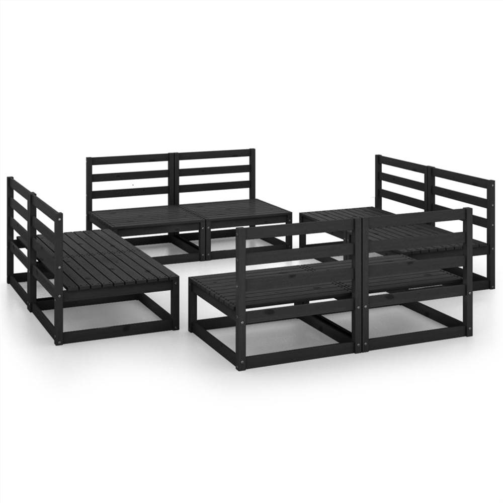 

8 Piece Garden Lounge Set Black Solid Pinewood