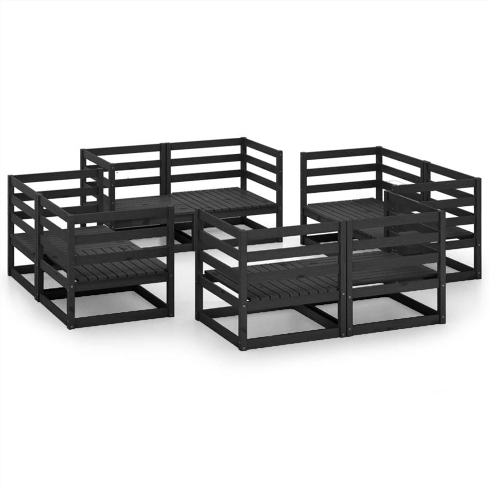 

8 Piece Garden Lounge Set Black Solid Pinewood