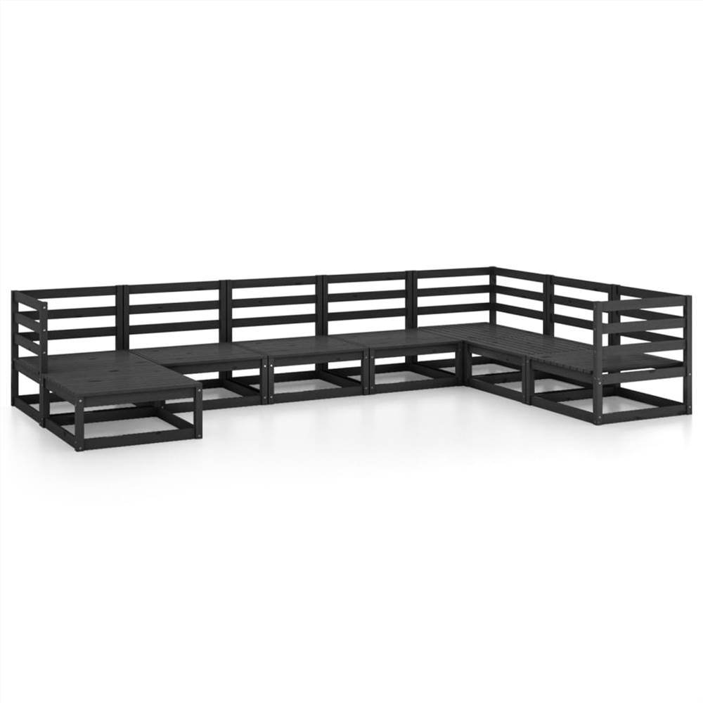 

8 Piece Garden Lounge Set Black Solid Pinewood