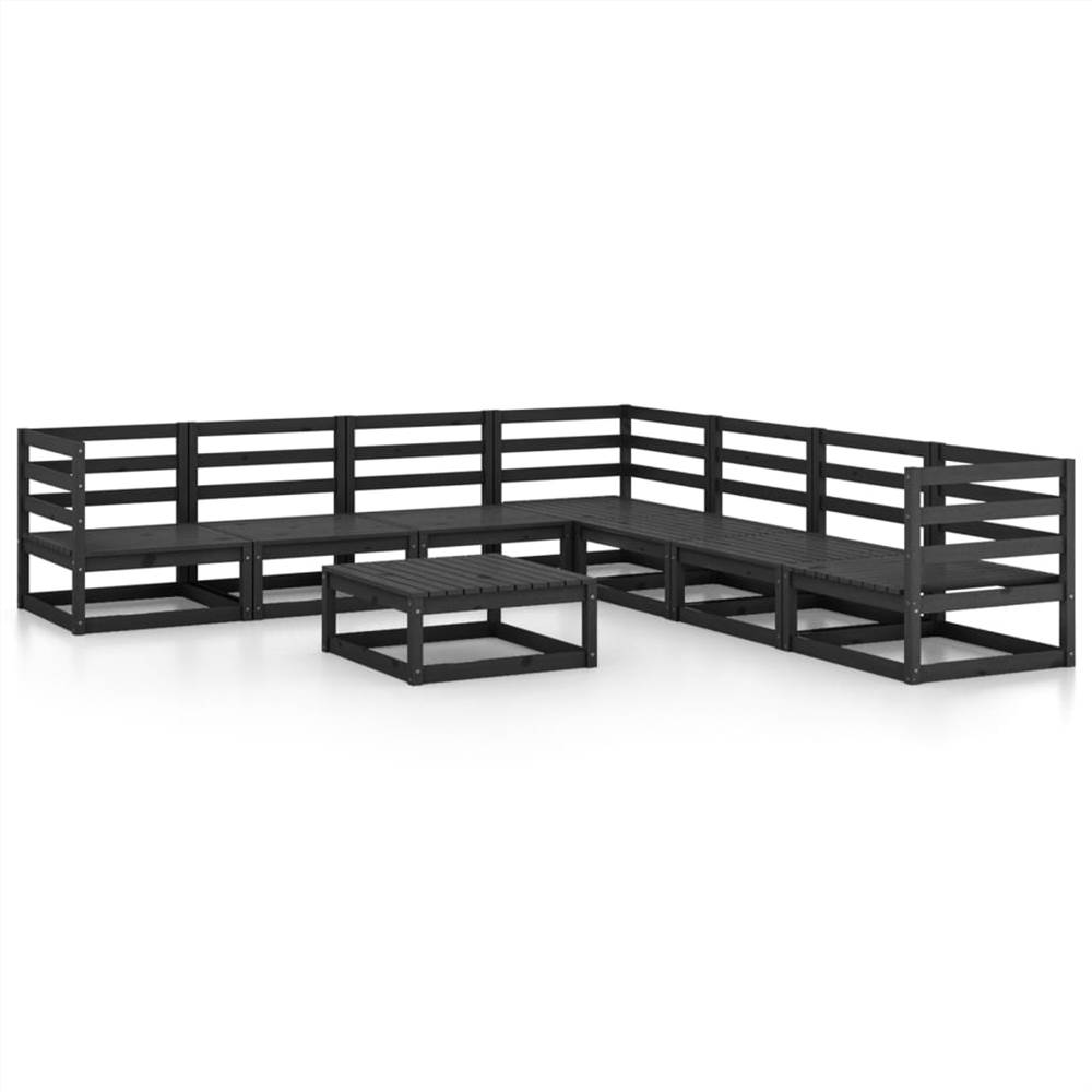 

8 Piece Garden Lounge Set Black Solid Pinewood