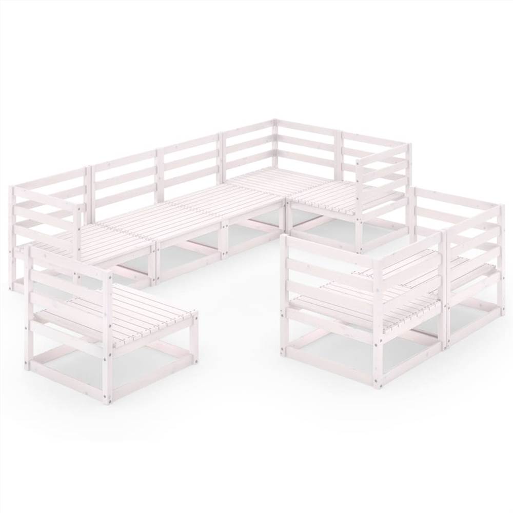 

8 Piece Garden Lounge Set White Solid Pinewood