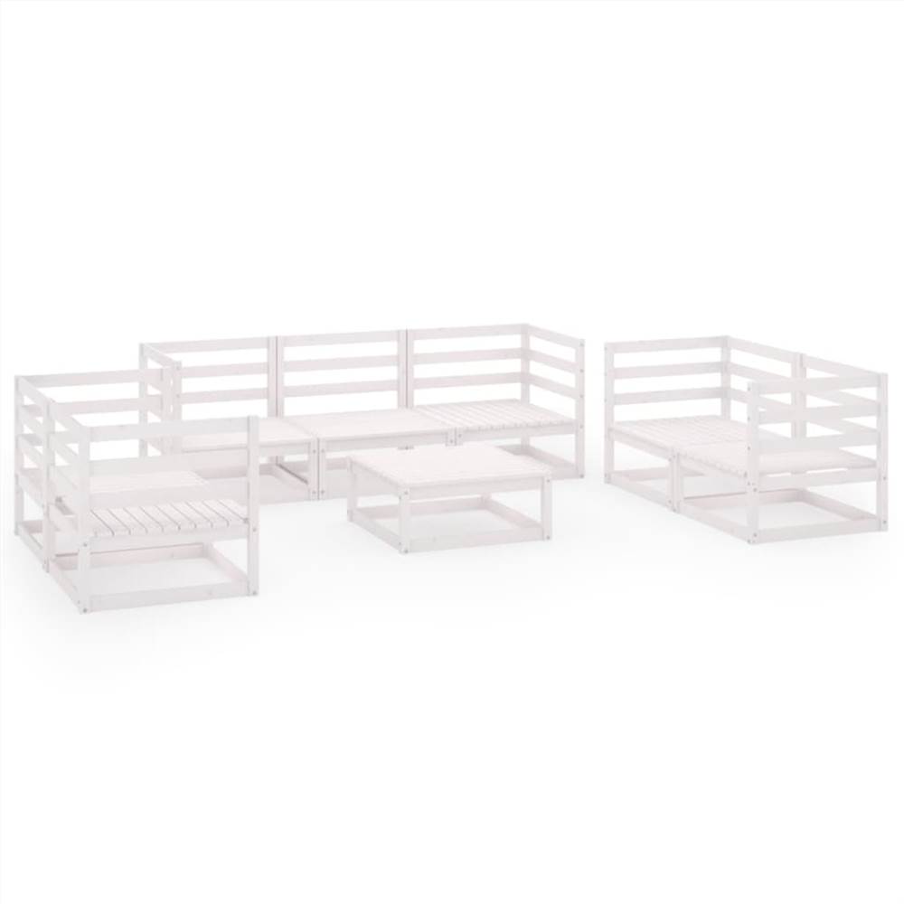 

8 Piece Garden Lounge Set White Solid Pinewood