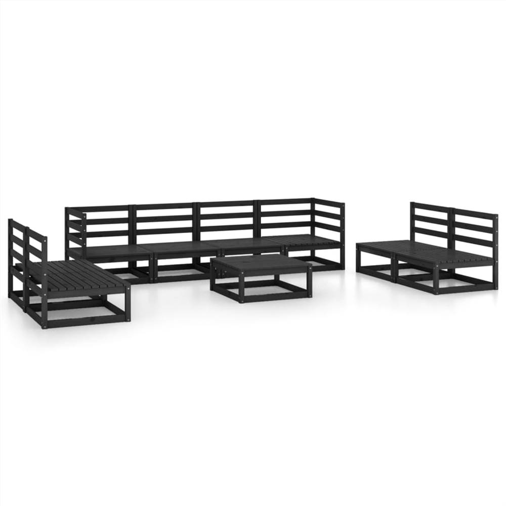 

9 Piece Garden Lounge Set Black Solid Pinewood