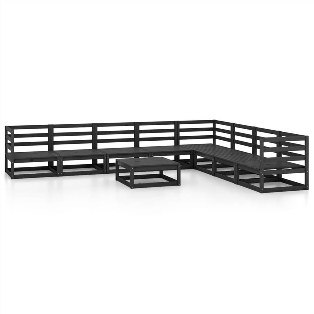

9 Piece Garden Lounge Set Black Solid Pinewood