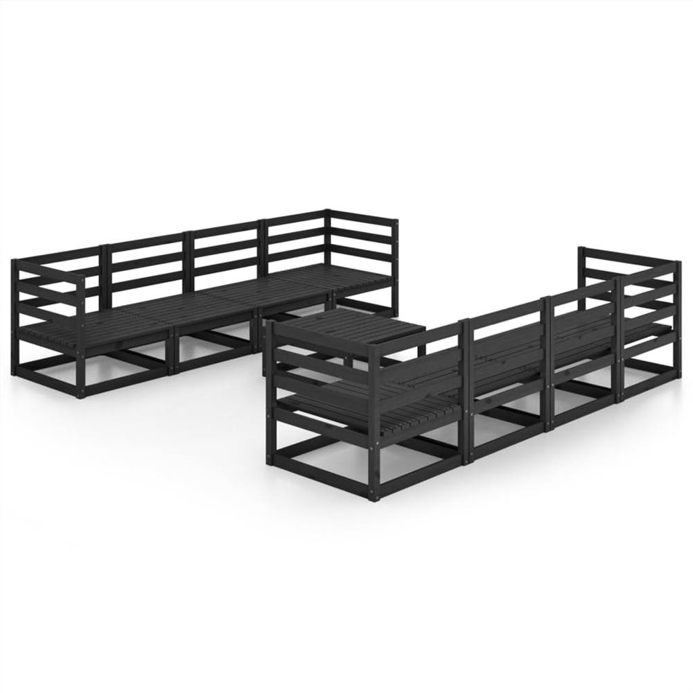 

9 Piece Garden Lounge Set Black Solid Pinewood