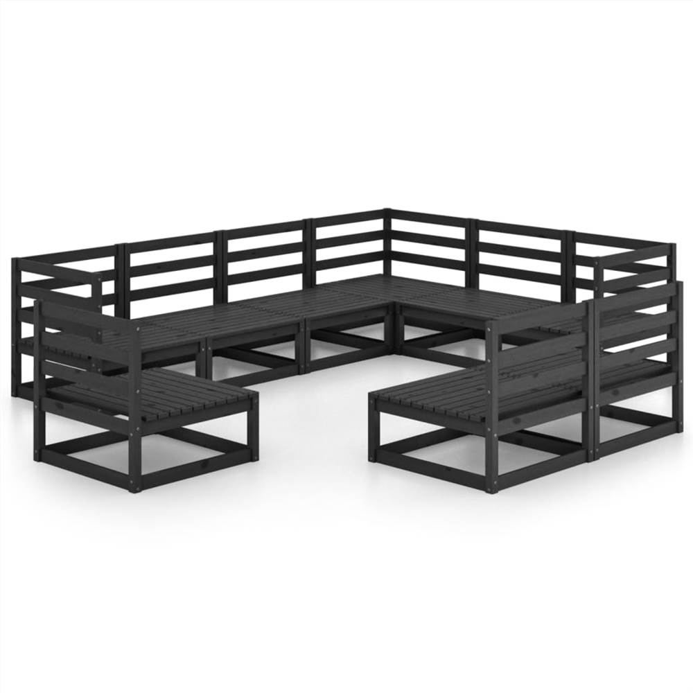 

9 Piece Garden Lounge Set Black Solid Pinewood