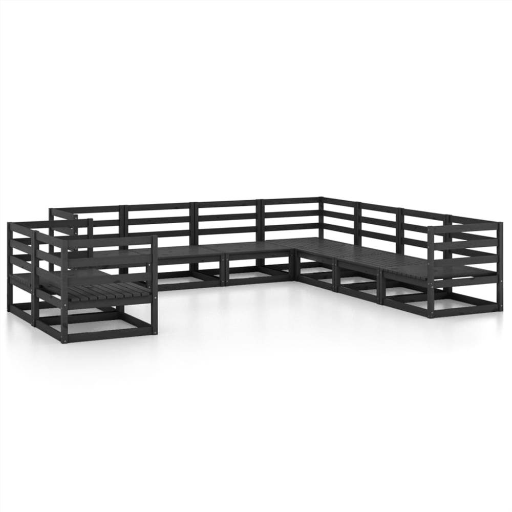 

9 Piece Garden Lounge Set Black Solid Pinewood