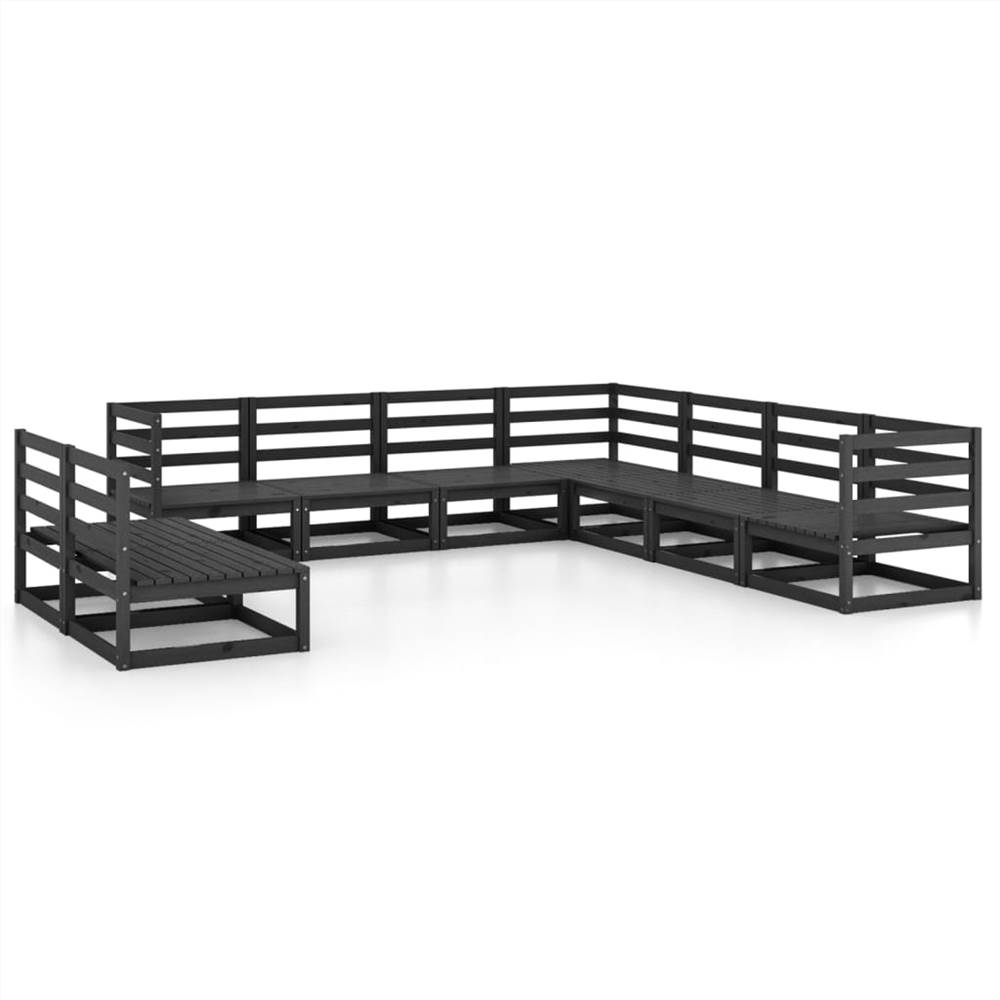 

9 Piece Garden Lounge Set Black Solid Pinewood