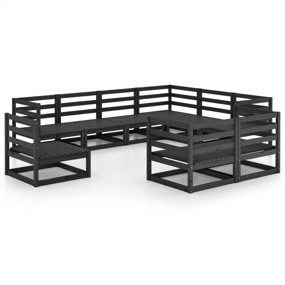 

9 Piece Garden Lounge Set Black Solid Pinewood