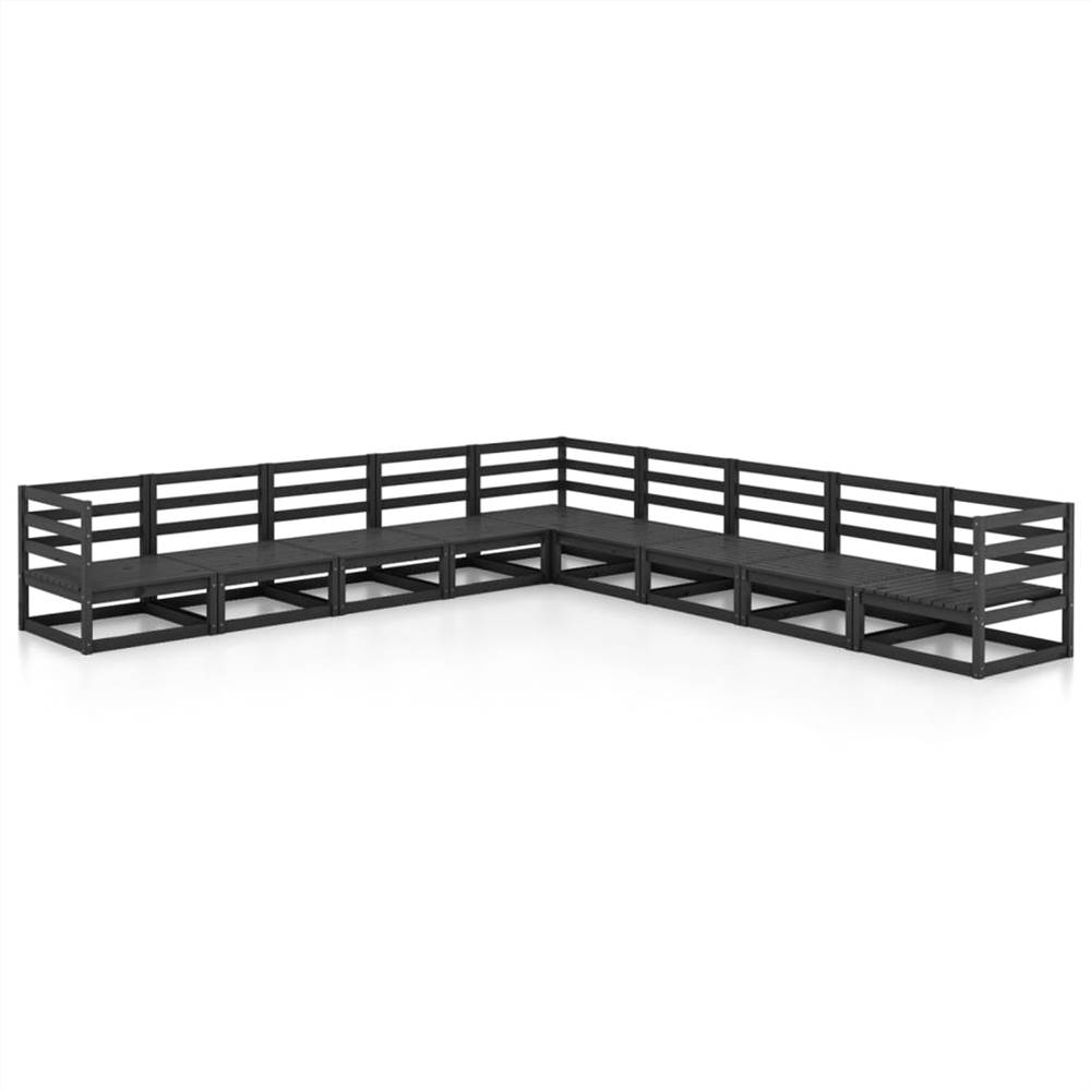 

9 Piece Garden Lounge Set Black Solid Pinewood