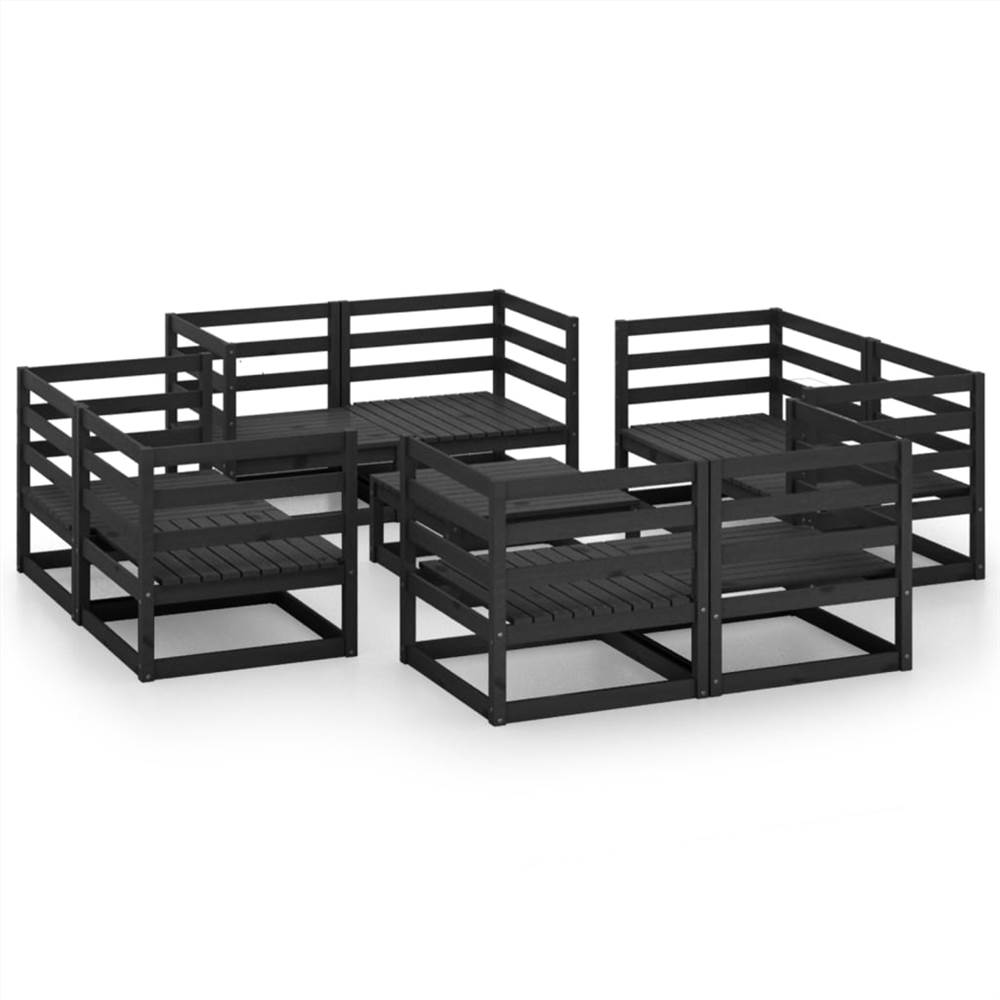 

9 Piece Garden Lounge Set Black Solid Pinewood