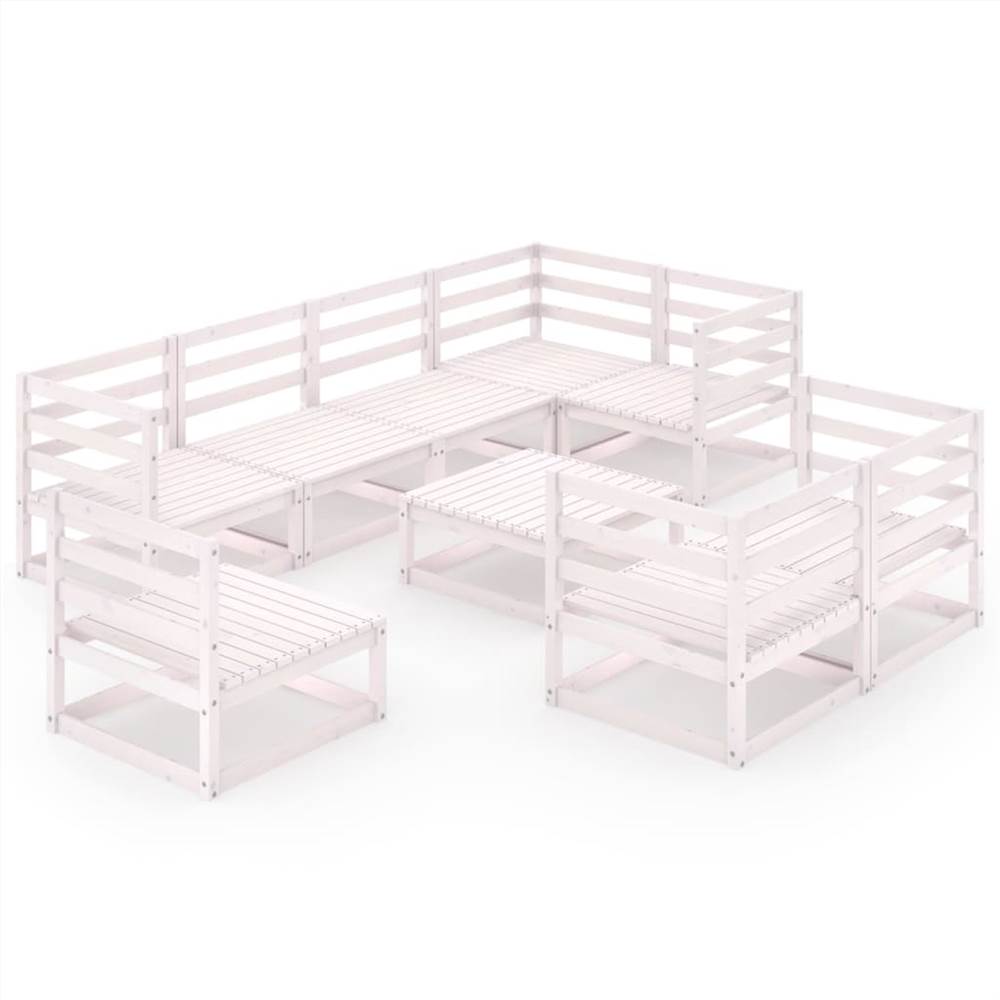 

9 Piece Garden Lounge Set White Solid Pinewood