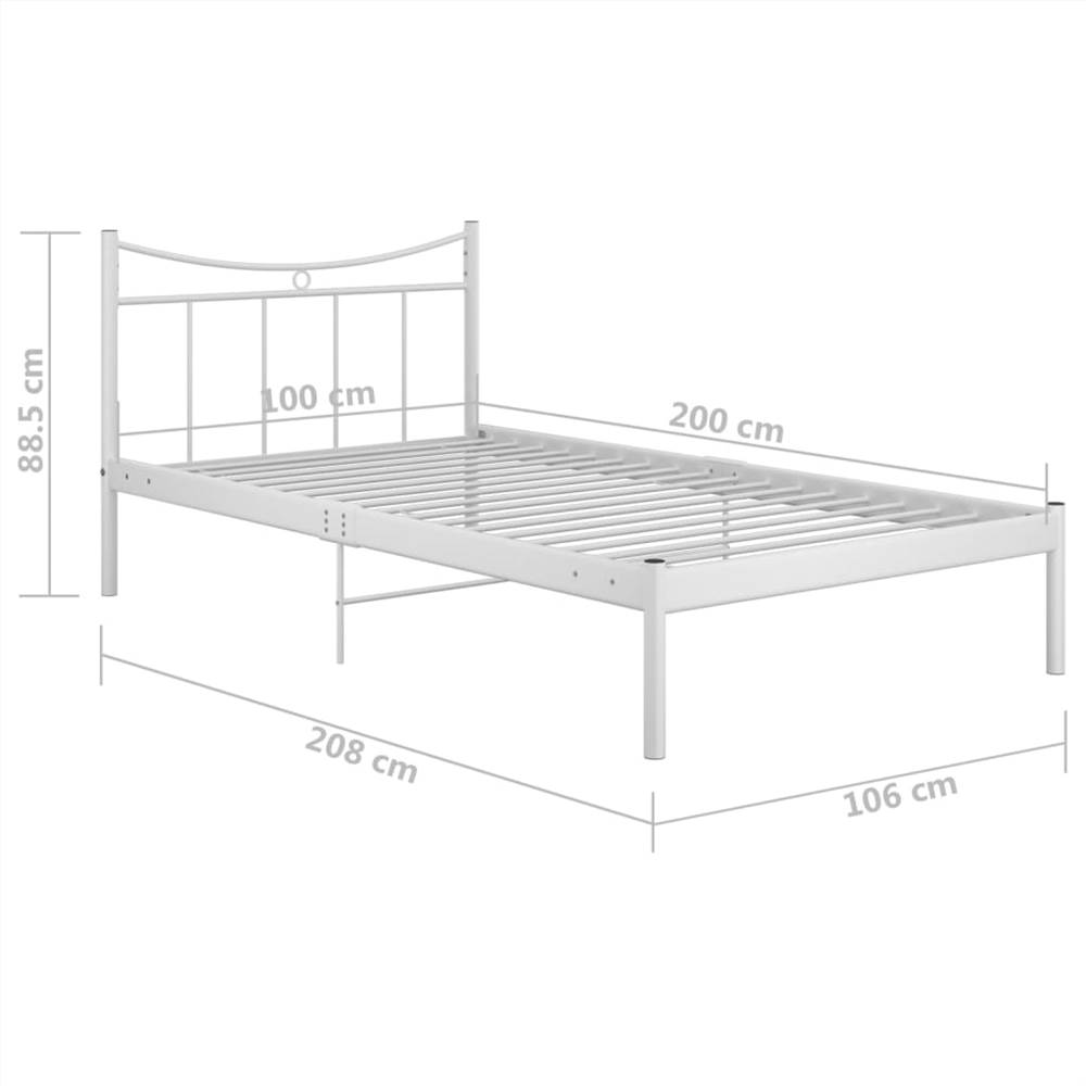Bed Frame White Metal and Plywood 100x200 cm
