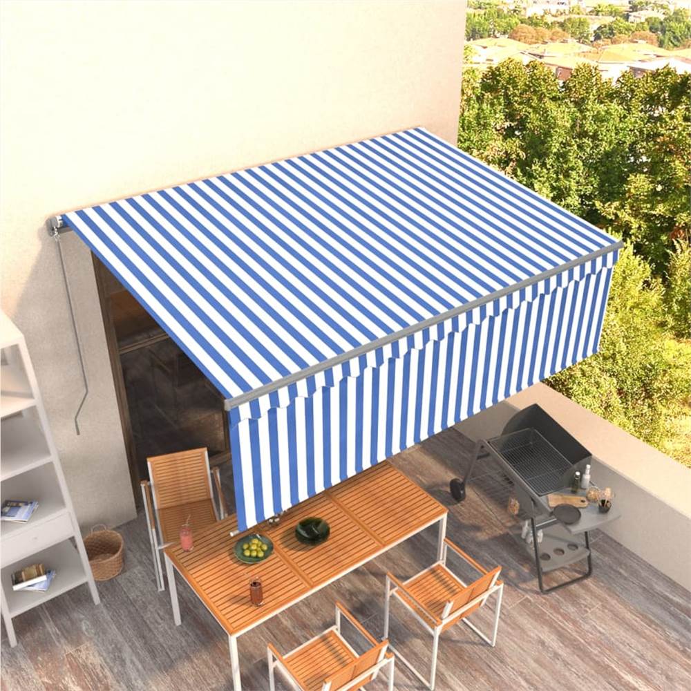 Manual Retractable Awning with Blind 4x3m Blue&White