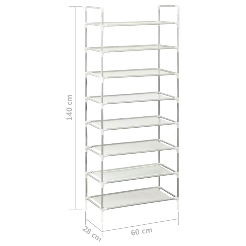 Shoe Rack with 8 Shelves Metal and Non-woven Fabric Silver