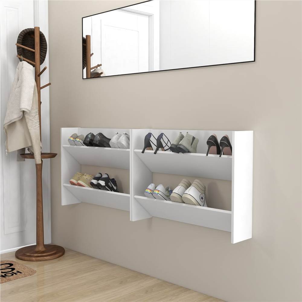 Wall Shoe Cabinet 2 pcs White 80x18x60 cm Chipboard