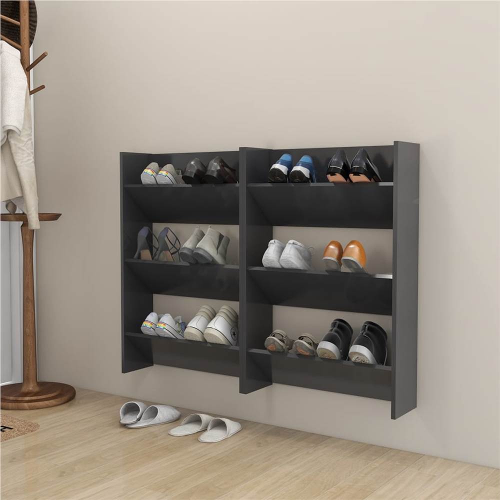 Wall Shoe Cabinets 2 pcs  Grey 60x18x90 cm Chipboard
