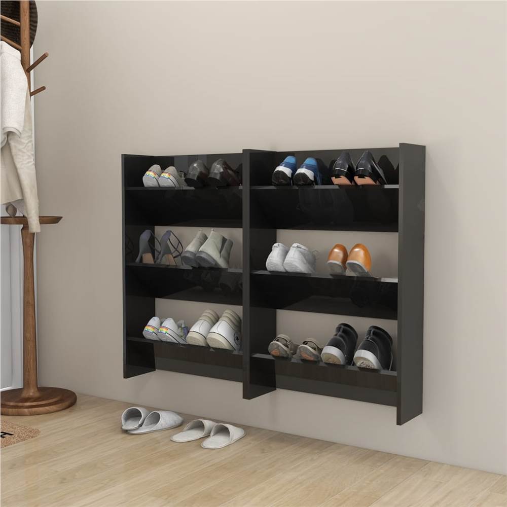 Wall Shoe Cabinets 2 pcs  High Gloss Black 60x18x90cm Chipboard