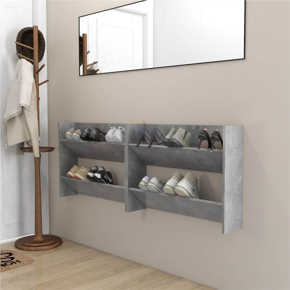 Wall Shoe Cabinets 2 pcs Concrete Grey 80x18x60 cm Chipboard