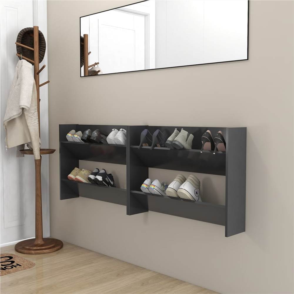 Wall Shoe Cabinets 2 pcs Grey 80x18x60 cm Chipboard