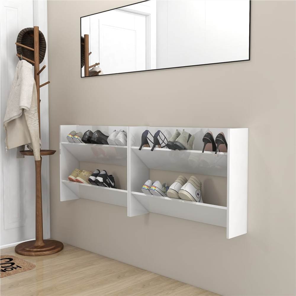 Wall Shoe Cabinets 2 pcs High Gloss White 80x18x60 cm Chipboard