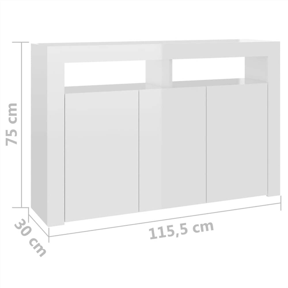 Sideboard with LED Lights High Gloss White 115.5x30x75 cm