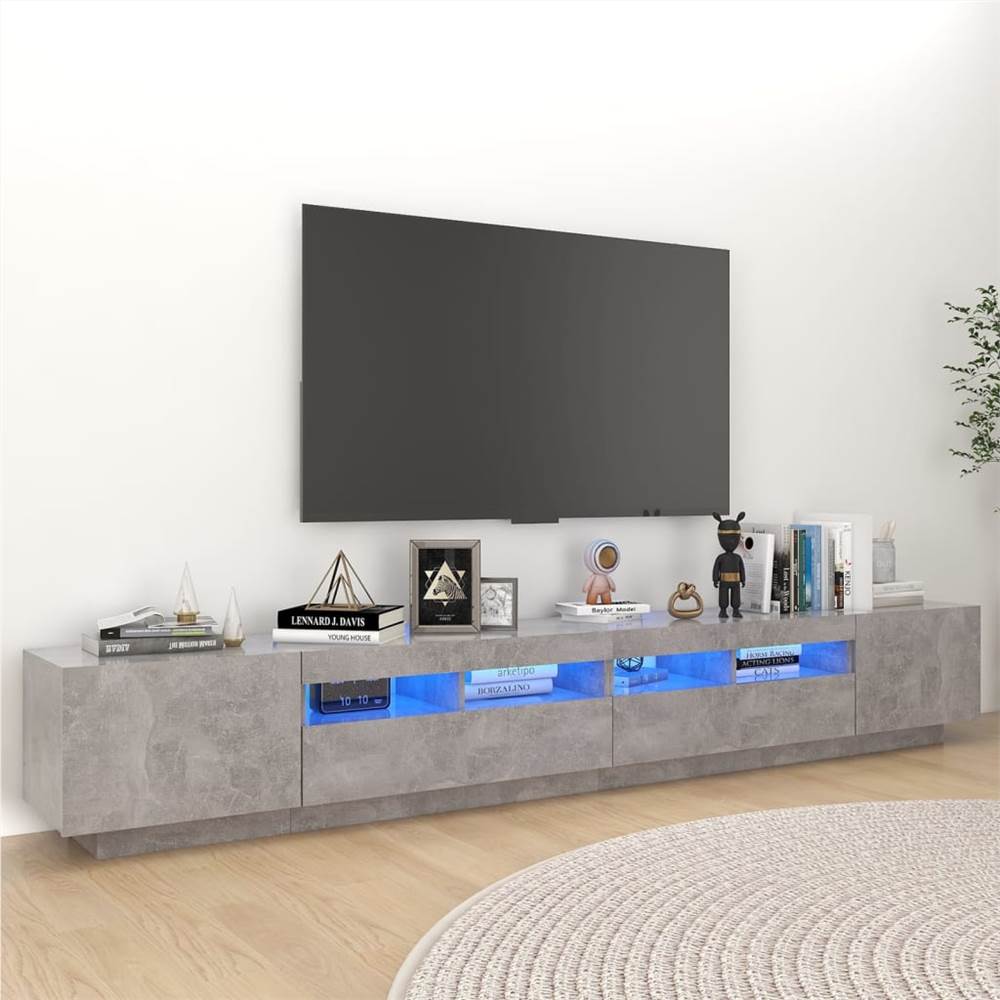 

TV Cabinet with LED Lights Concrete Grey 260x35x40 cm