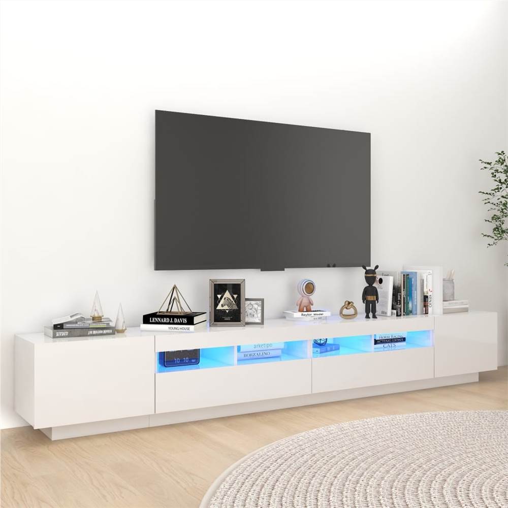 TV Cabinet with LED Lights High Gloss White 260x35x40 cm
