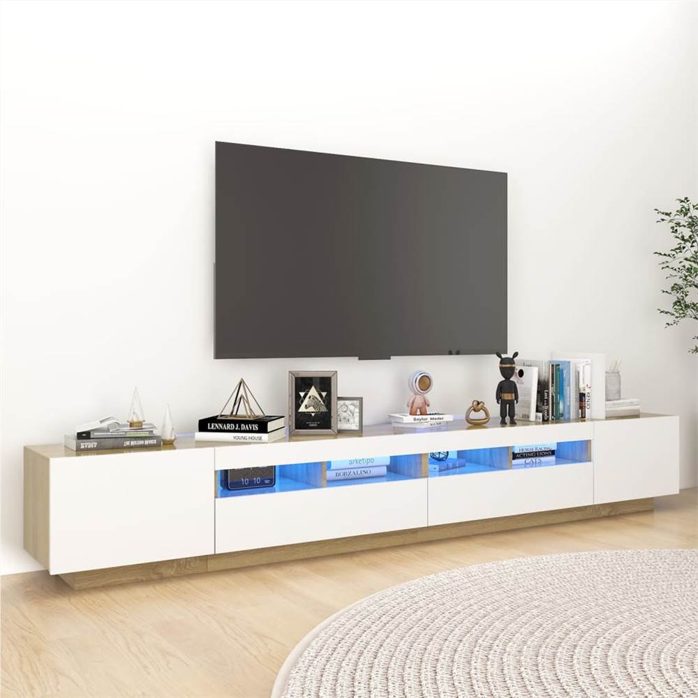 

TV Cabinet with LED Lights White and Sonoma Oak 260x35x40 cm