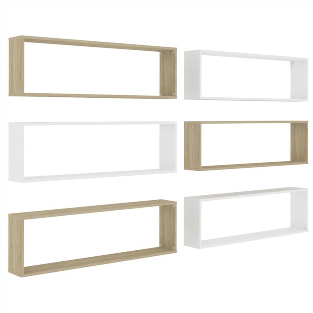 Wall Cube Shelves 6 pcs White&Sonoma Oak 100x15x30 cm Chipboard