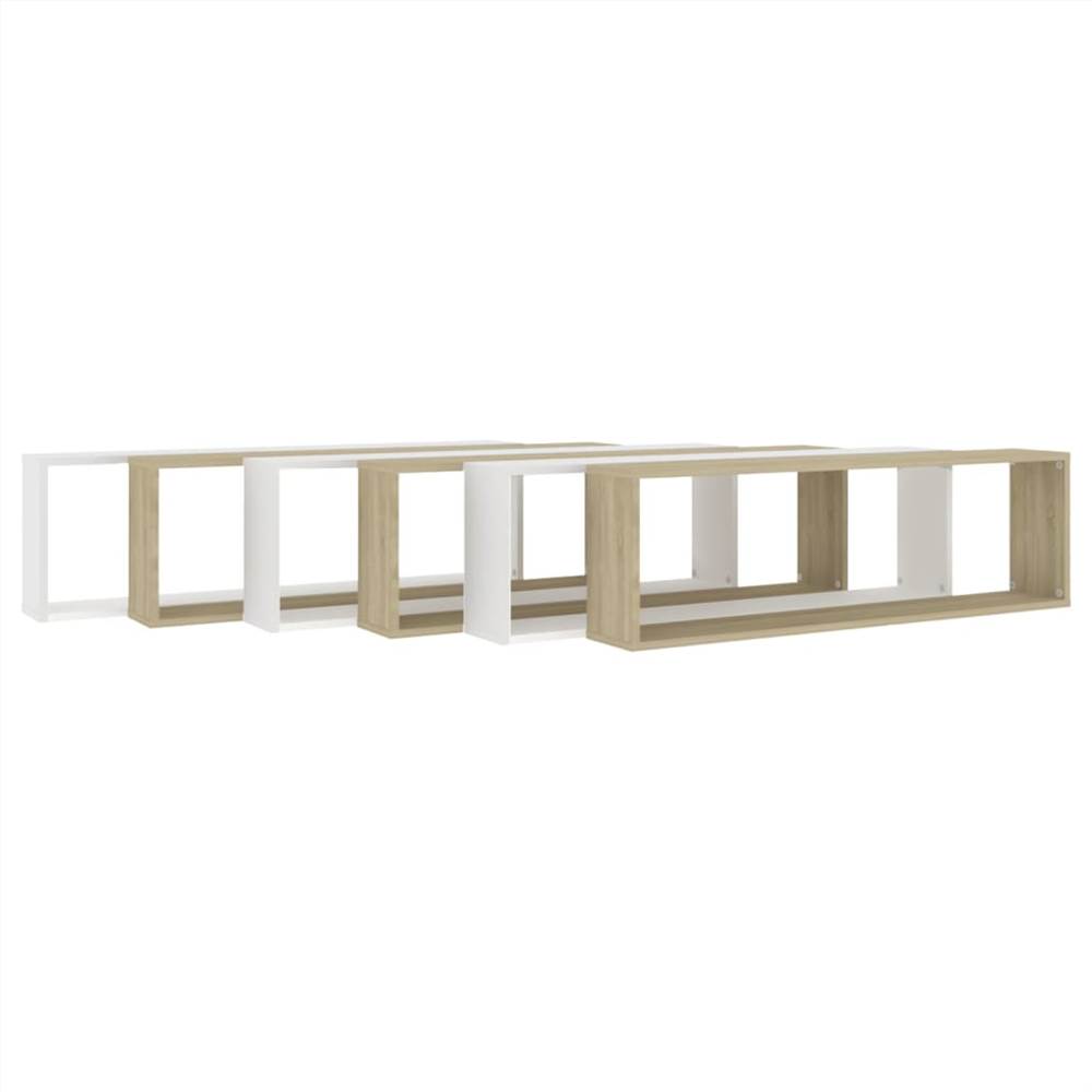 Wall Cube Shelves 6 pcs White&Sonoma Oak 100x15x30 cm Chipboard
