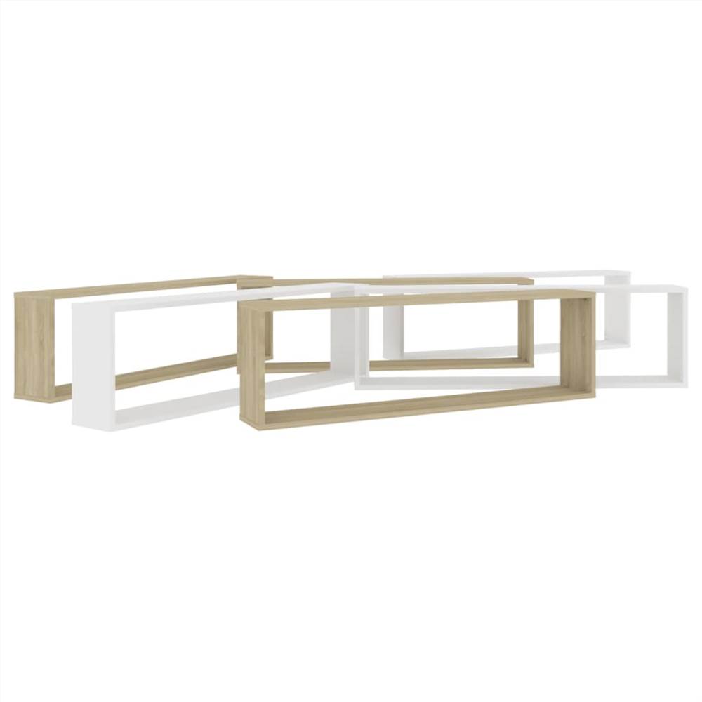 Wall Cube Shelves 6 pcs White&Sonoma Oak 100x15x30 cm Chipboard