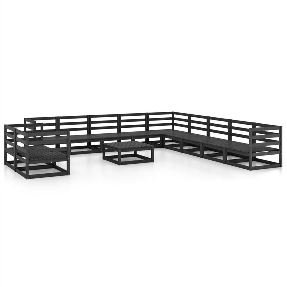 

12 Piece Garden Lounge Set Black Solid Pinewood