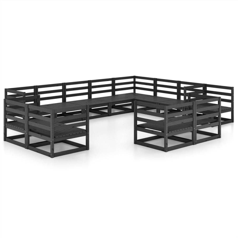 

12 Piece Garden Lounge Set Black Solid Pinewood