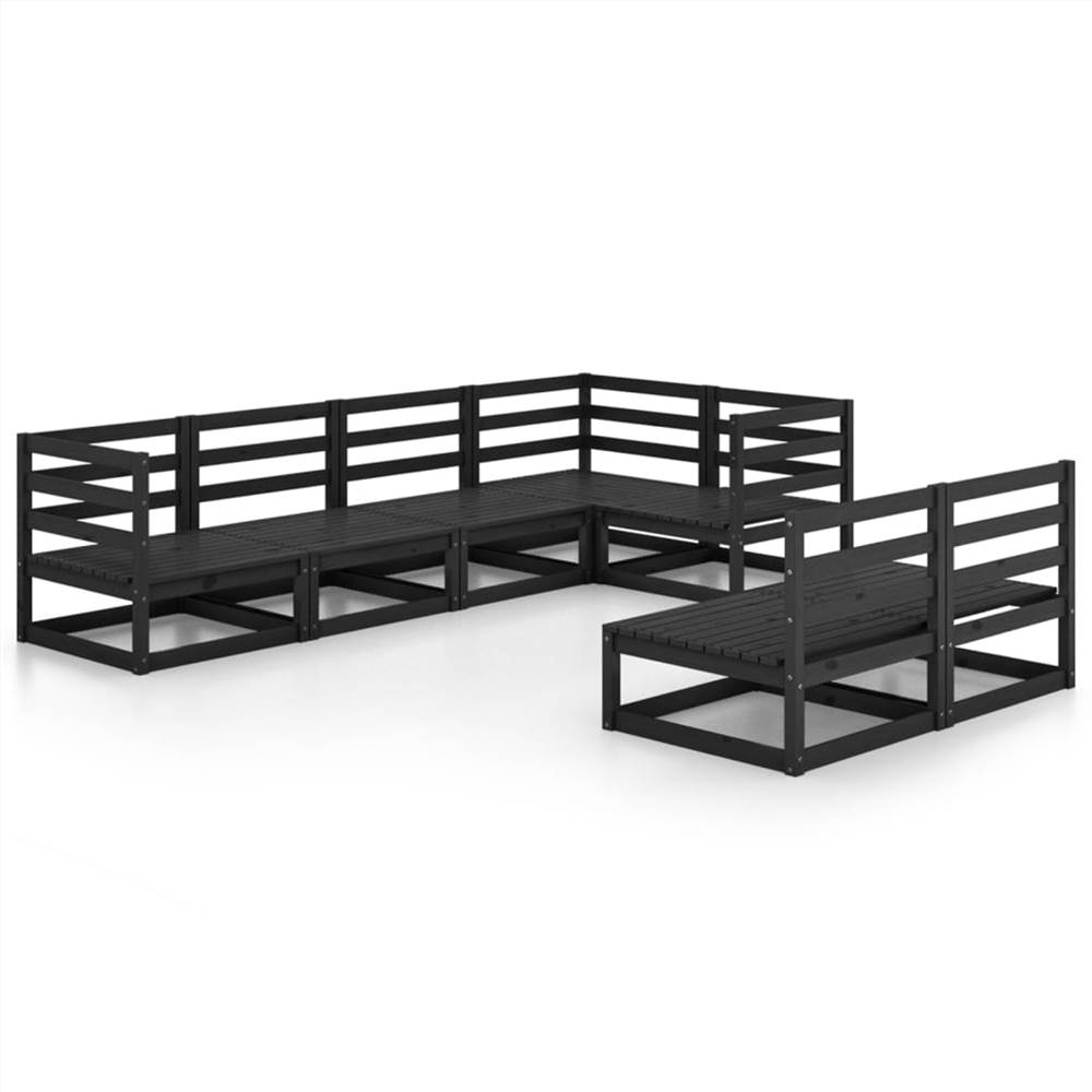 

7 Piece Garden Lounge Set Black Solid Pinewood