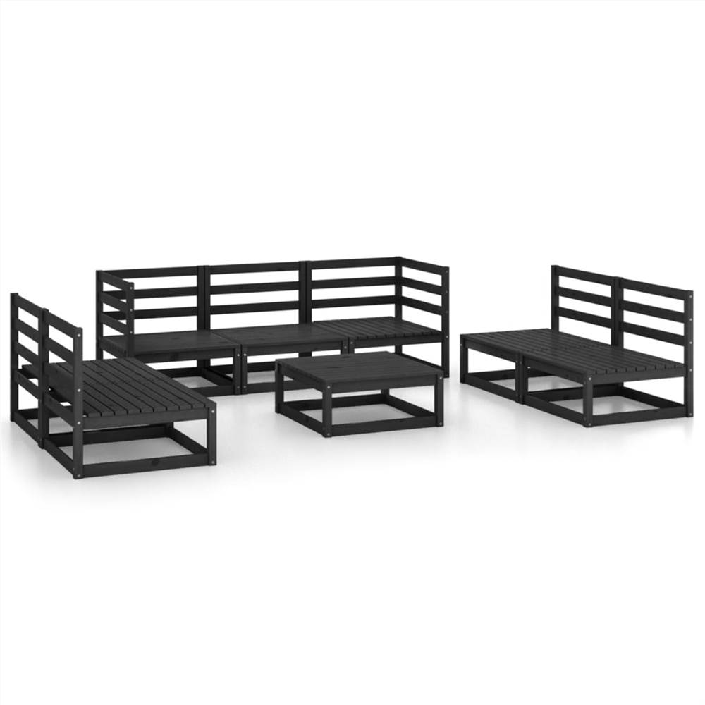 

8 Piece Garden Lounge Set Black Solid Pinewood