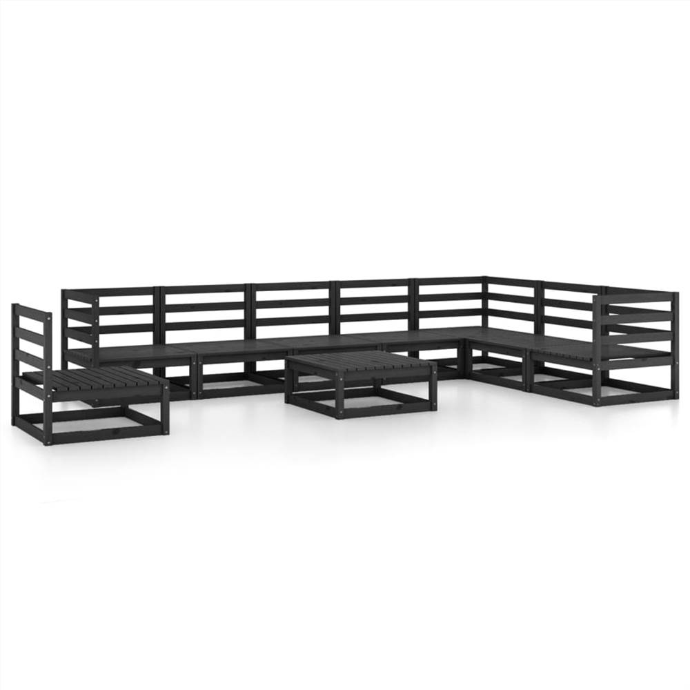 

9 Piece Garden Lounge Set Black Solid Pinewood