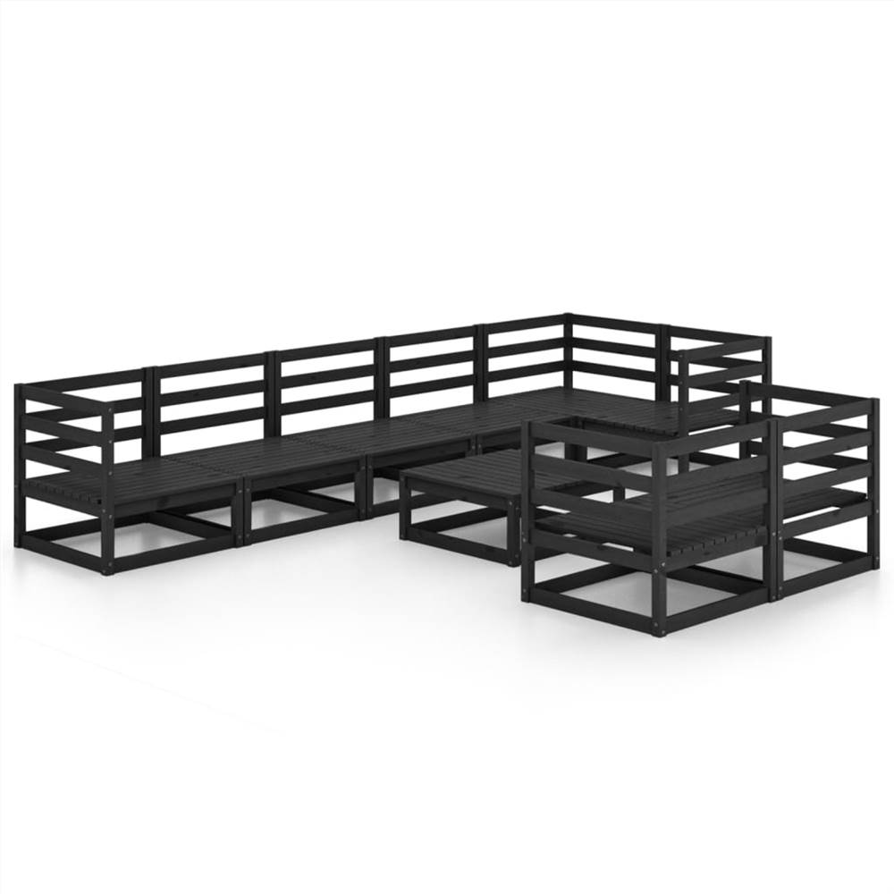 

9 Piece Garden Lounge Set Black Solid Pinewood