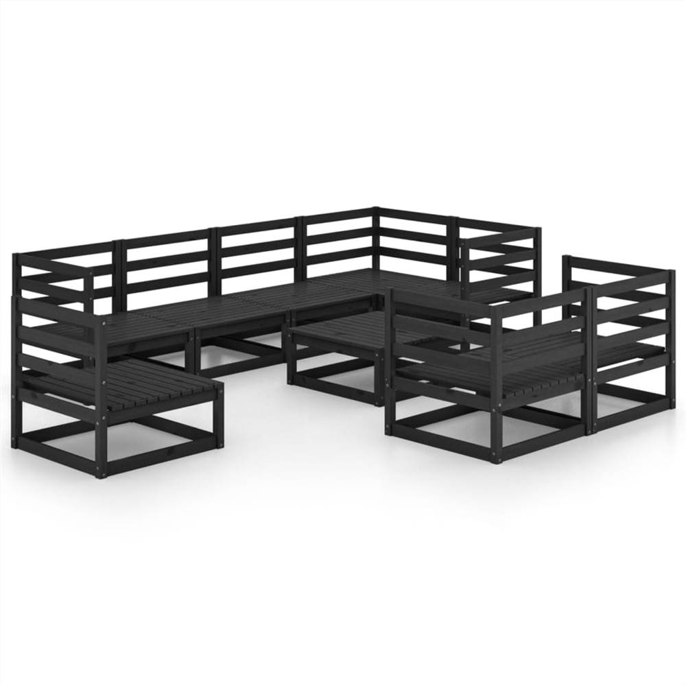 

9 Piece Garden Lounge Set Black Solid Pinewood