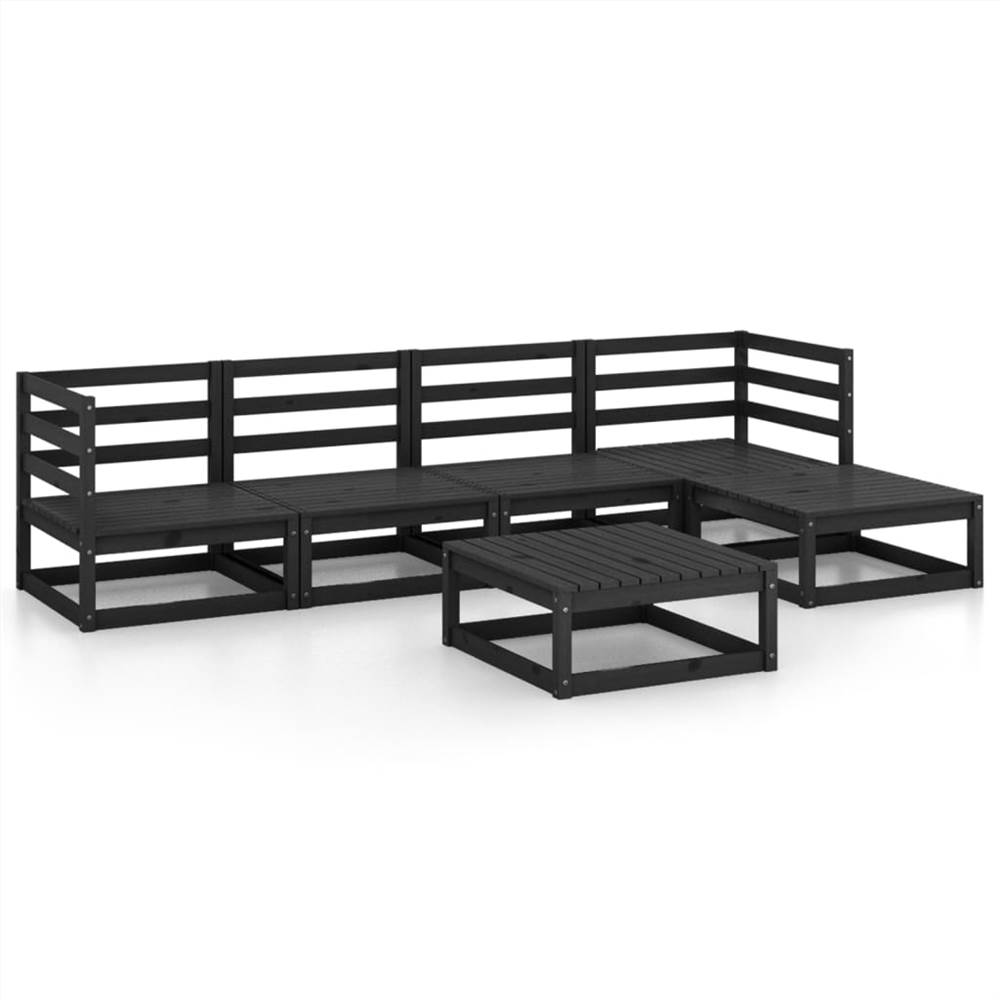 

6 Piece Garden Lounge Set Black Solid Pinewood