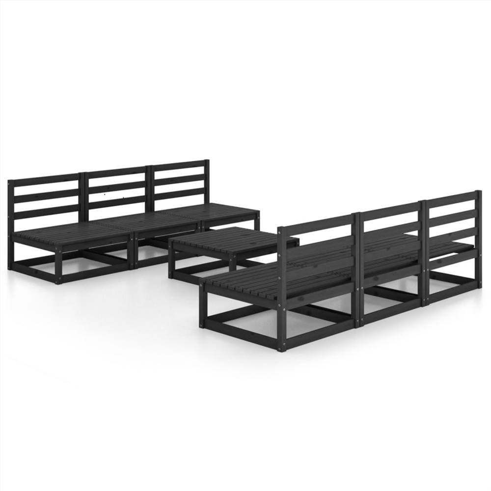 

7 Piece Garden Lounge Set Black Solid Pinewood