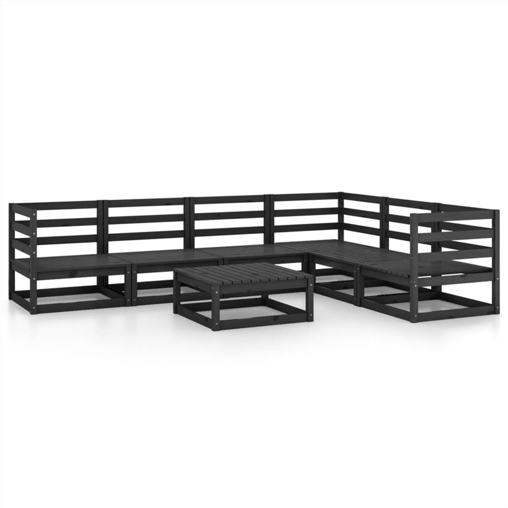 

7 Piece Garden Lounge Set Black Solid Pinewood